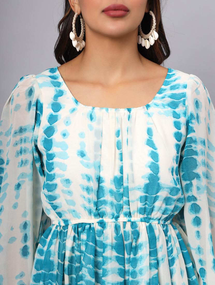 women tie & dye puff sleeves tiered dress - 21741849 - Standard Image - 5