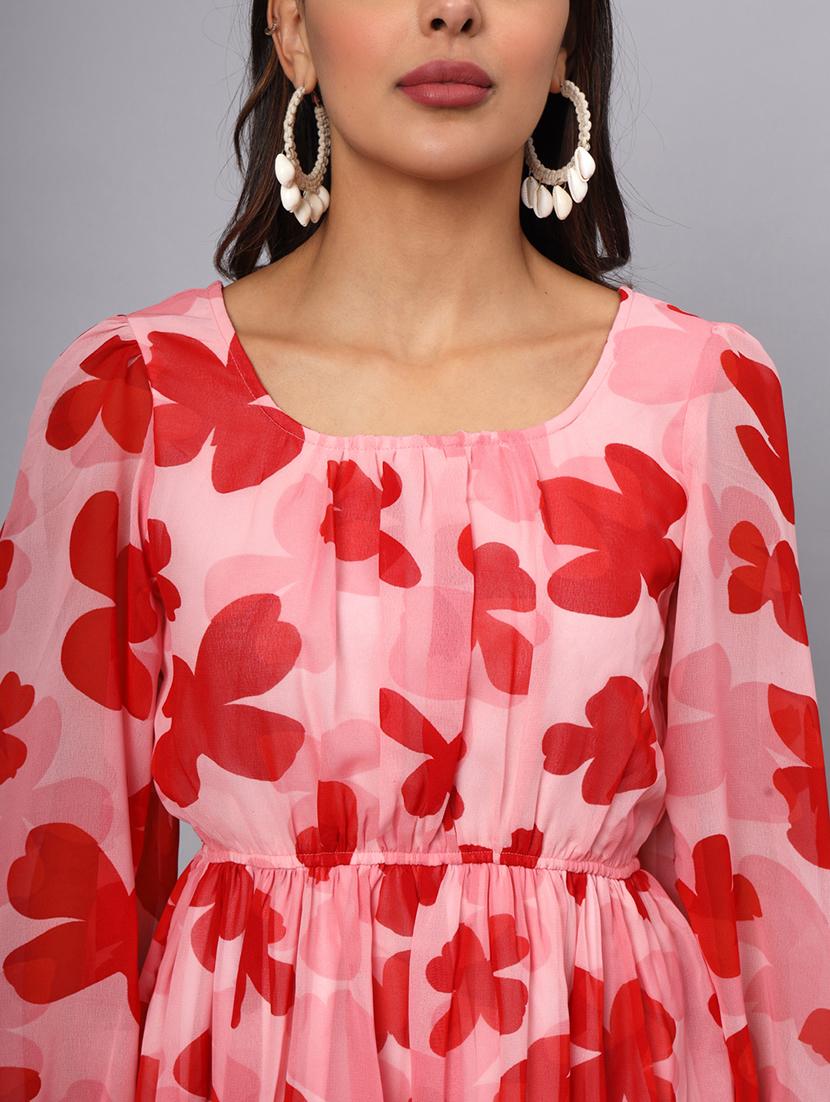 women floral print puff sleeves tiered dress - 21741850 - Standard Image - 5