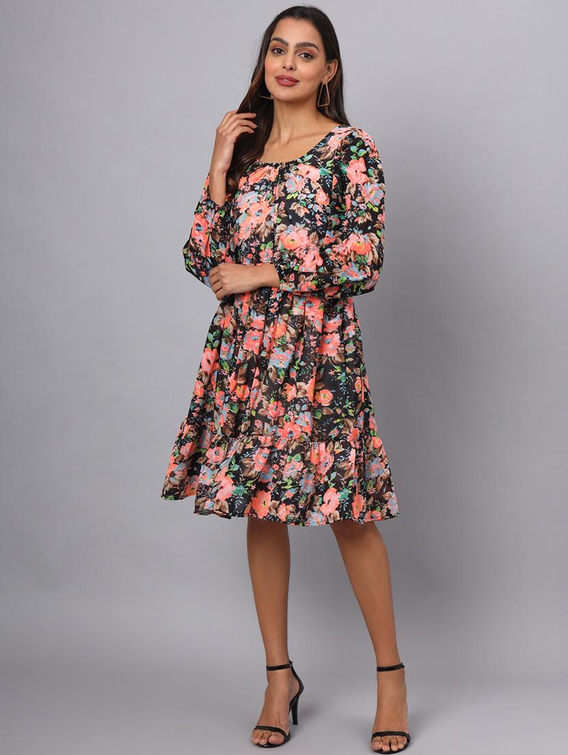 women floral print puff sleeves tired dress - 21741851 - Standard Image - 3