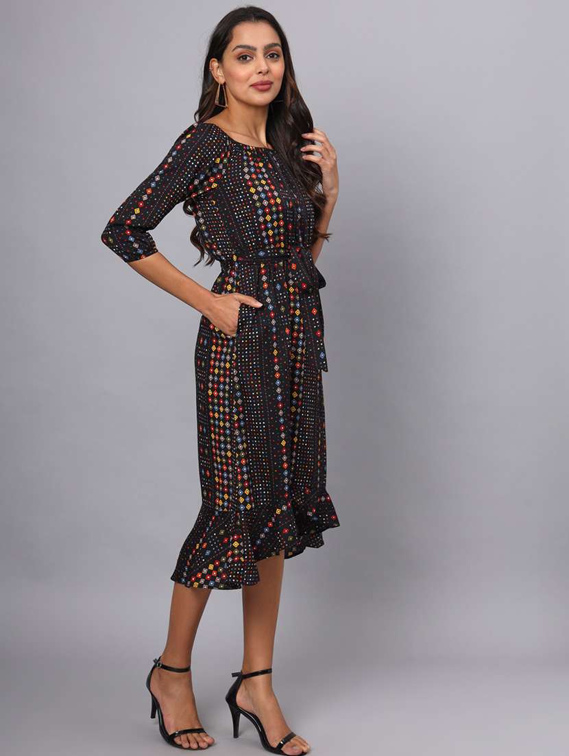 women printed boat neck asymmetric dress - 21741856 -  Standard Image - 3