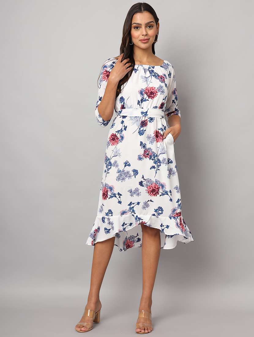 women floral print off shoulder asymmetric dress