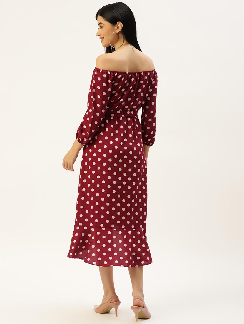 women polka doted off shoulder high low dress - 21741869 - Standard Image - 3