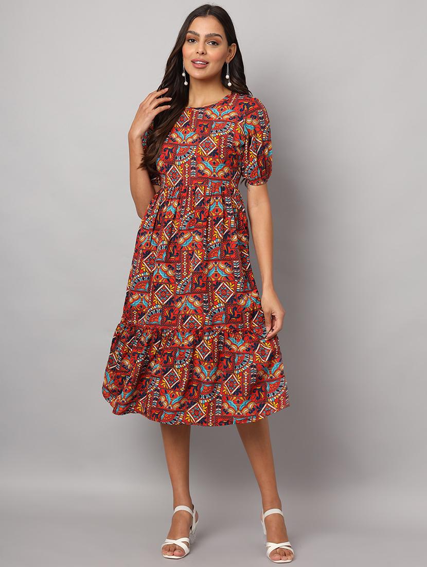 women solid round neck tiered dress - 21741871 -  Zoom Image - 0
