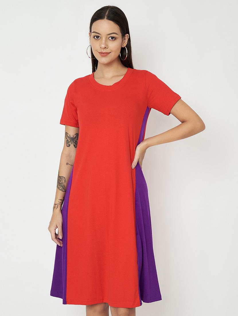 women color blocked round neck a-line dress - 21741876 -  Zoom Image - 0
