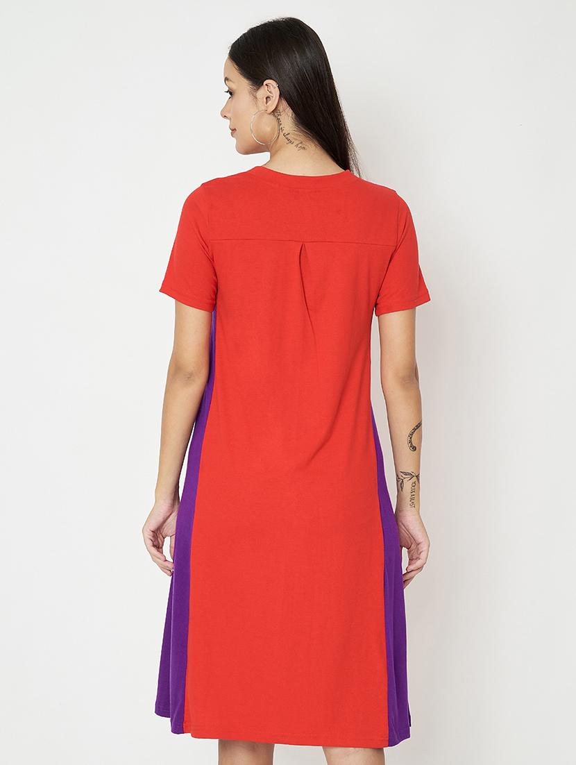 women color blocked round neck a-line dress - 21741876 - Standard Image - 3