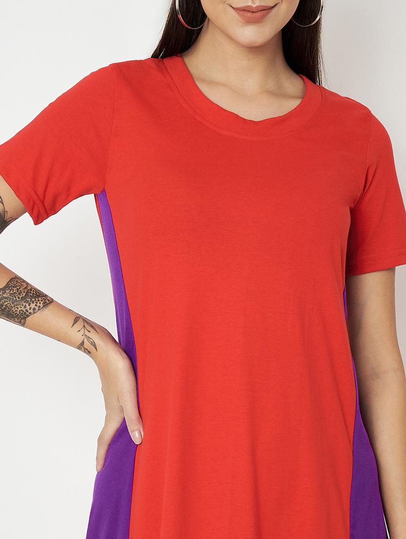 women color blocked round neck a-line dress - 21741876 - Standard Image - 5