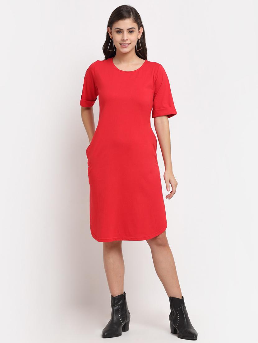 women solid round neck t-shirt dress - 21741895 - Zoom Image - 0