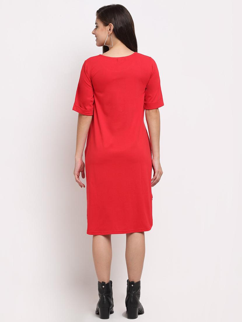 women solid round neck t-shirt dress - 21741895 - Standard Image - 3