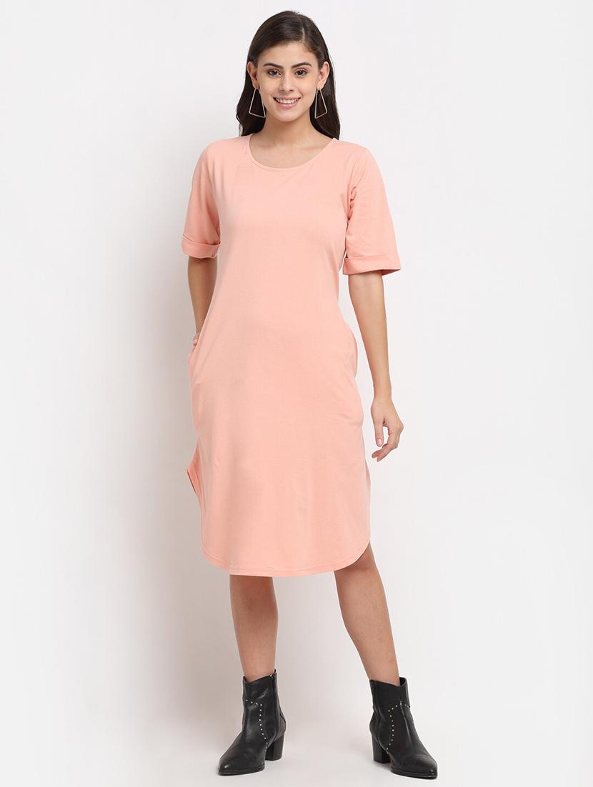 women solid round neck t-shirt dress - 21741896 - Zoom Image - 0