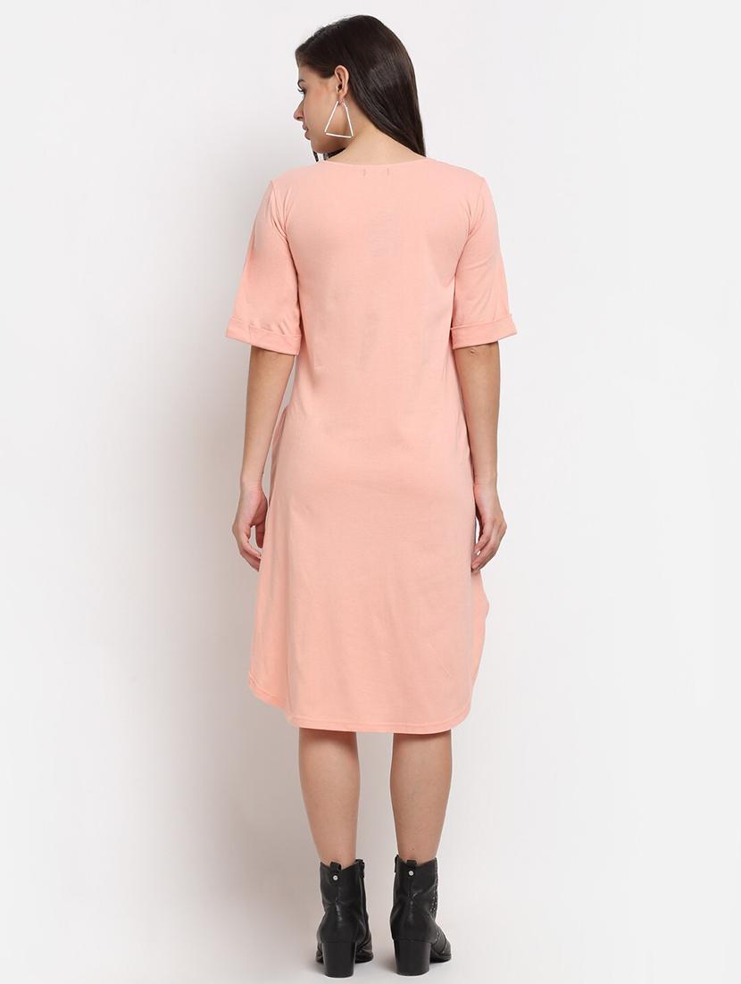 women solid round neck t-shirt dress - 21741896 - Standard Image - 3