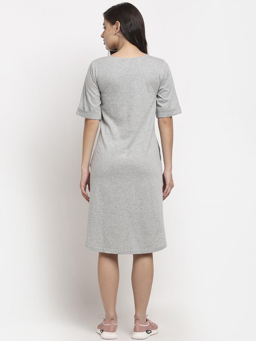 women solid round neck t-shirt dress - 21741897 - Standard Image - 3