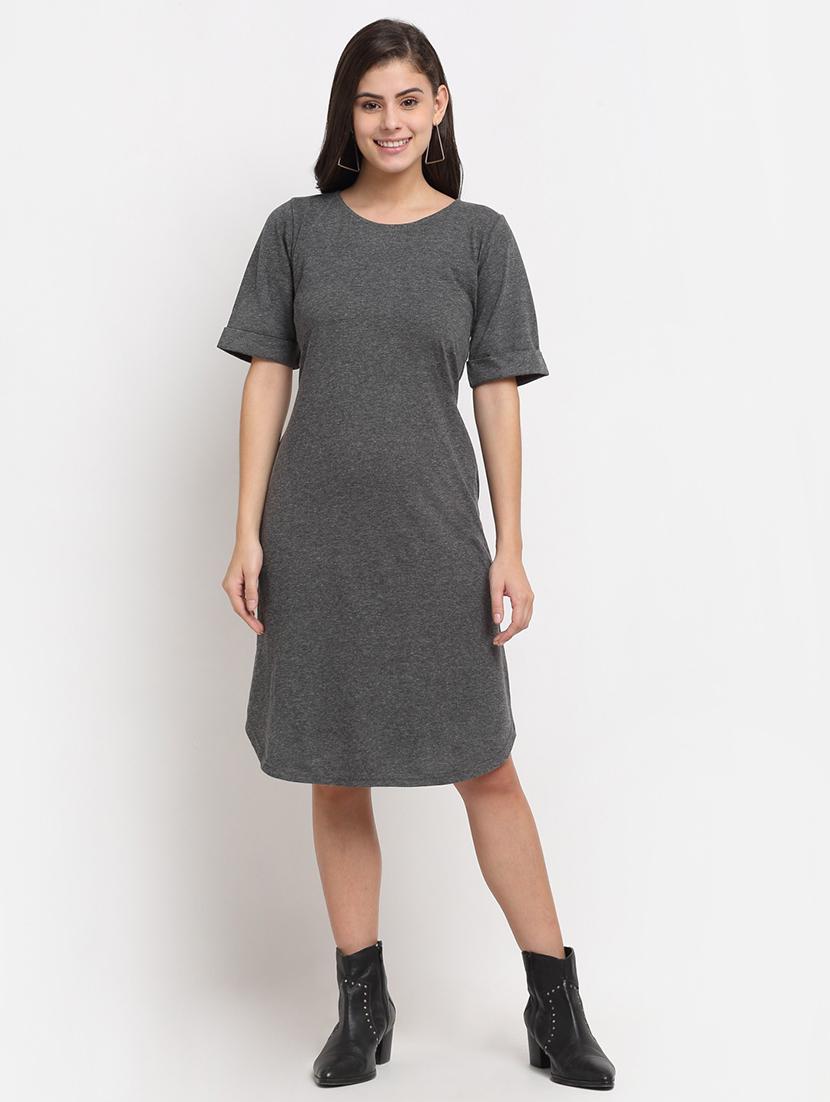 women solid round neck a-line dress - 21741898 - Zoom Image - 0