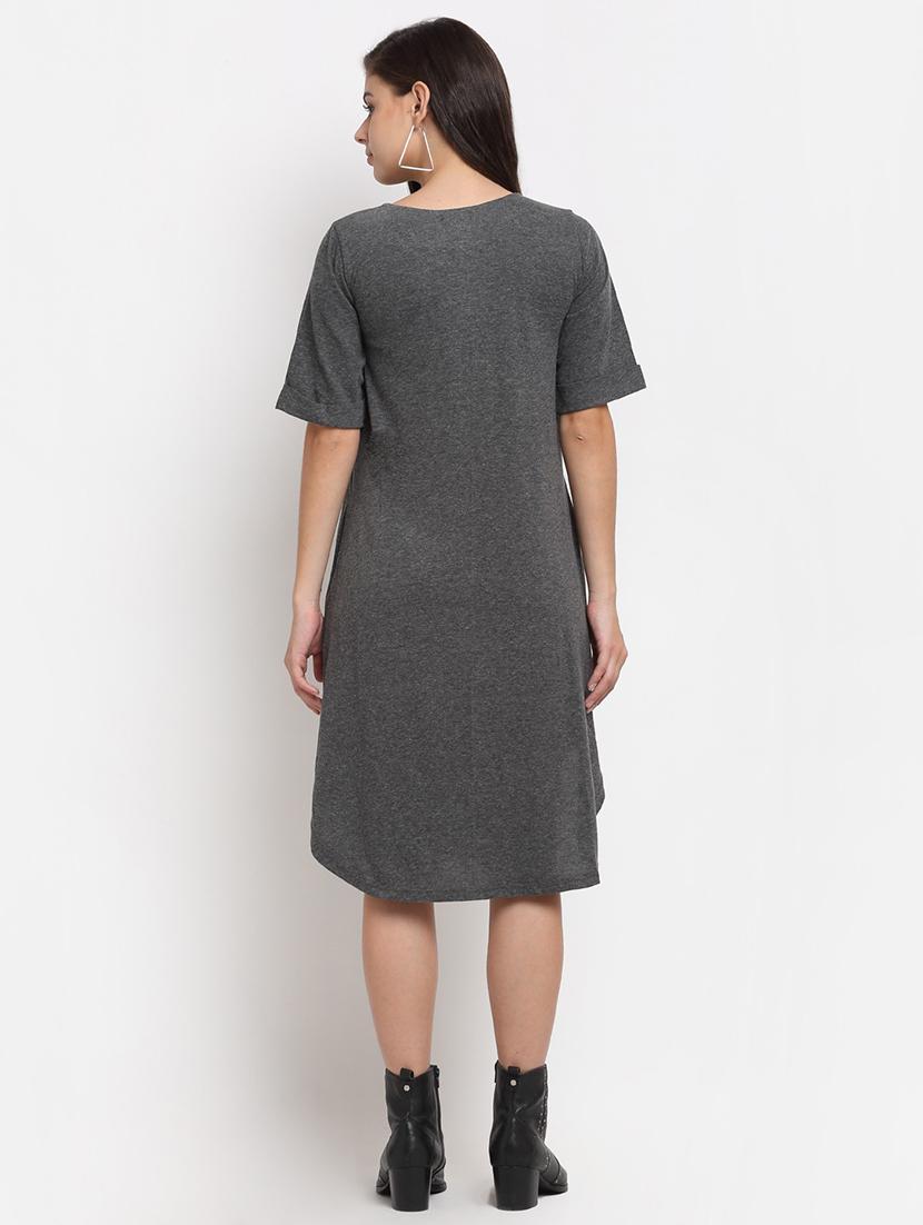 women solid round neck a-line dress - 21741898 - Standard Image - 3