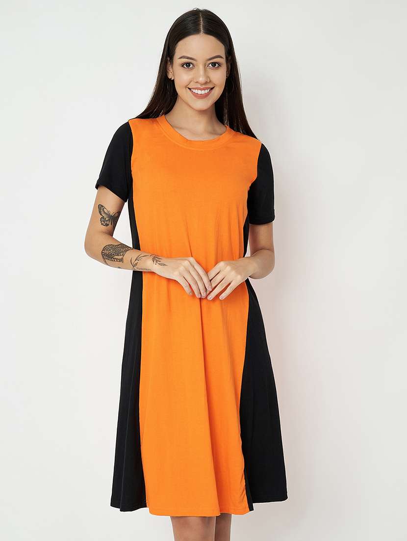 women color blocked round neck a-line dress - 21741908 -  Zoom Image - 0