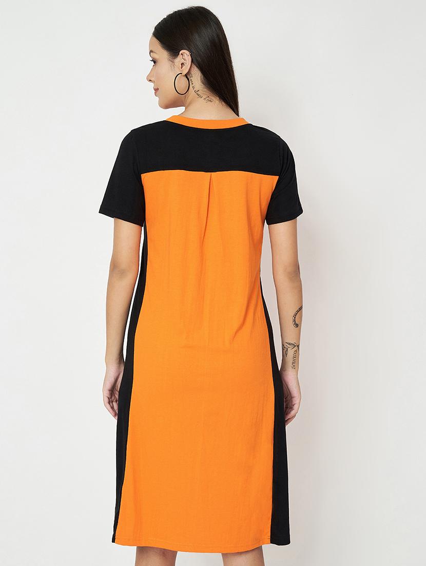 women color blocked round neck a-line dress - 21741908 - Standard Image - 3