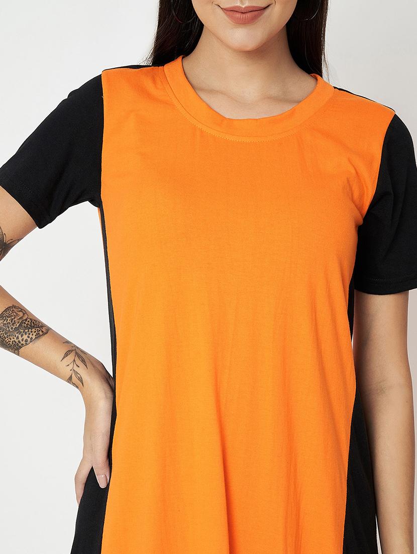 women color blocked round neck a-line dress - 21741908 - Standard Image - 5