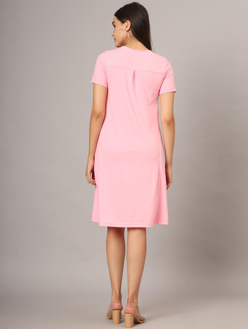 women solid round neck a-line dress - 21741909 - Standard Image - 3
