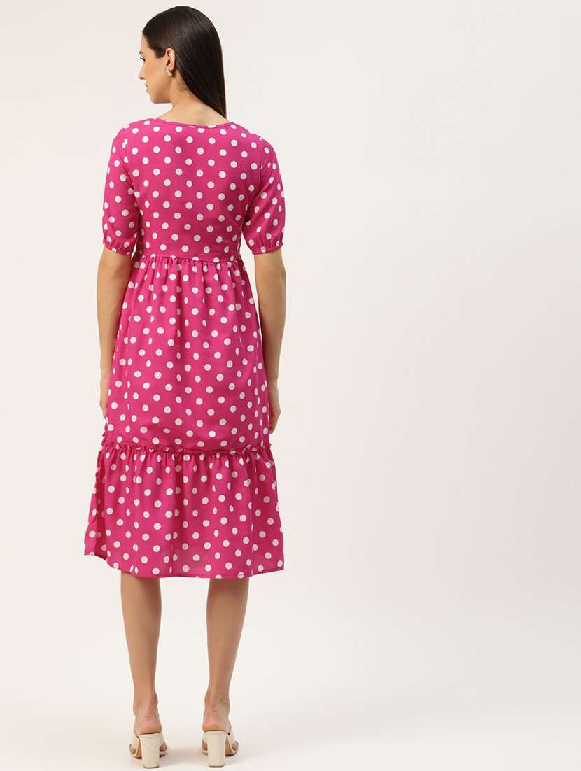 women polka doted round neck tiered dress - 21741911 -  Standard Image - 3
