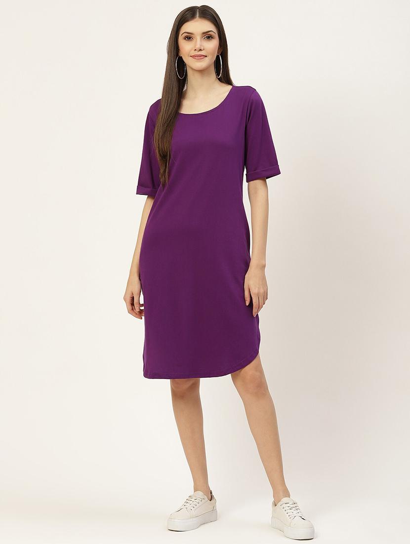 women solid round neck t-shirt dress - 21741923 -  Zoom Image - 0
