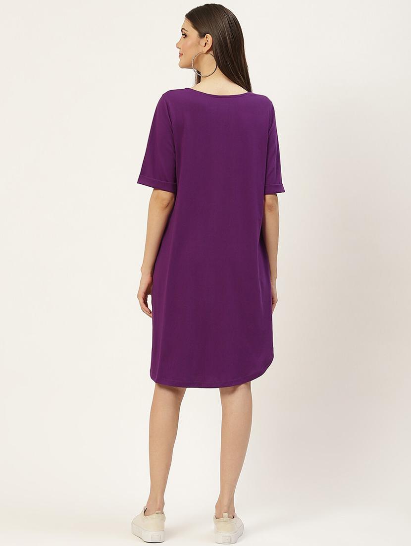 women solid round neck t-shirt dress - 21741923 - Standard Image - 3