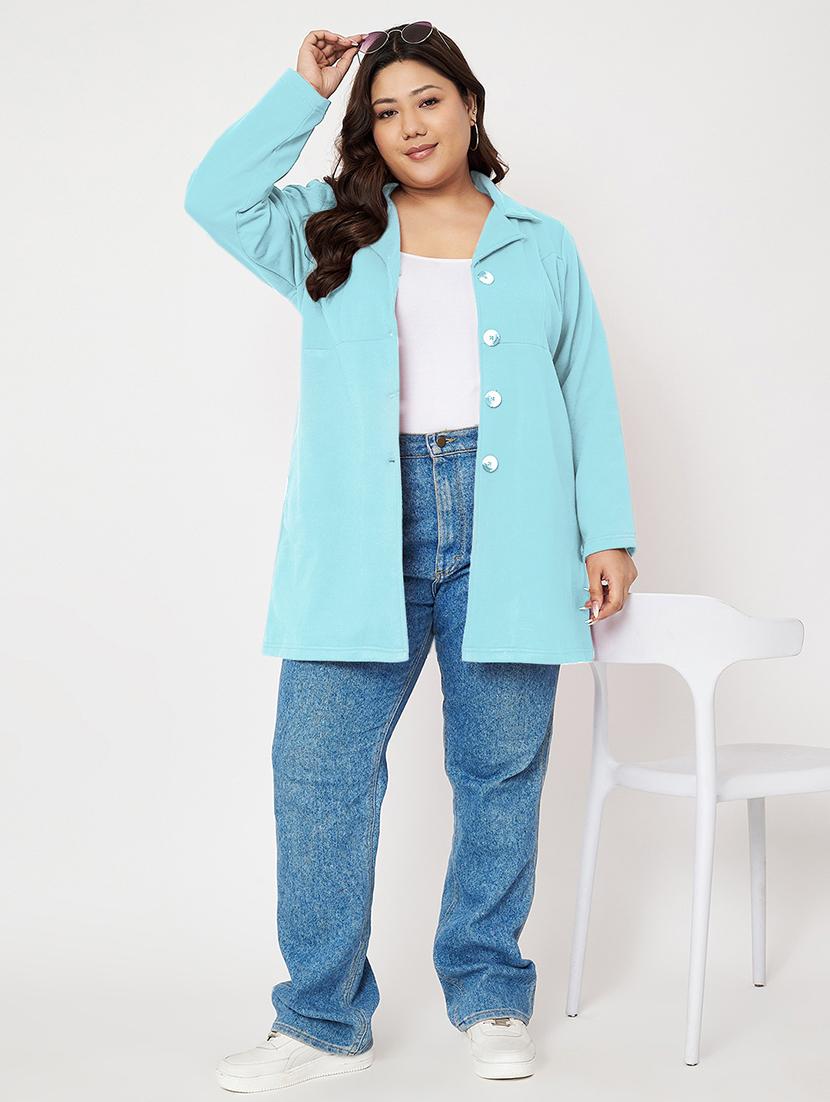 women plus size solid long sleeves regular coat - 21741950 - Standard Image - 3