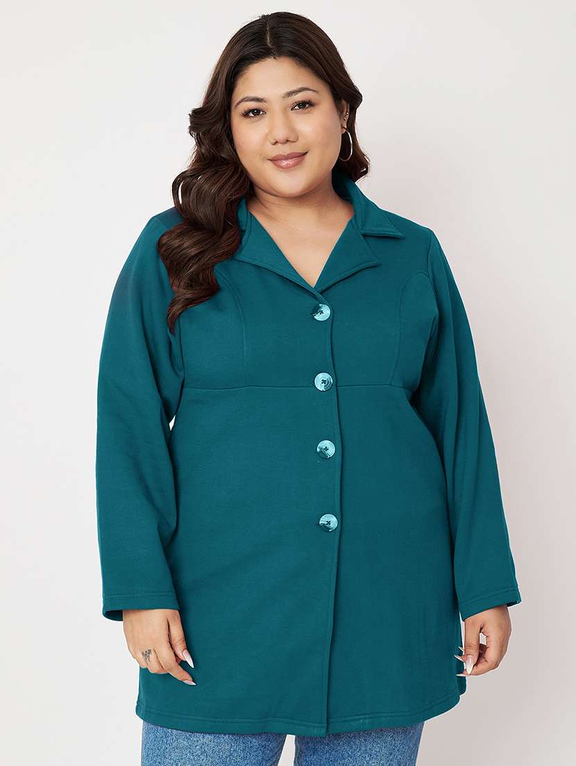 women plus size solid long sleeves regular coat