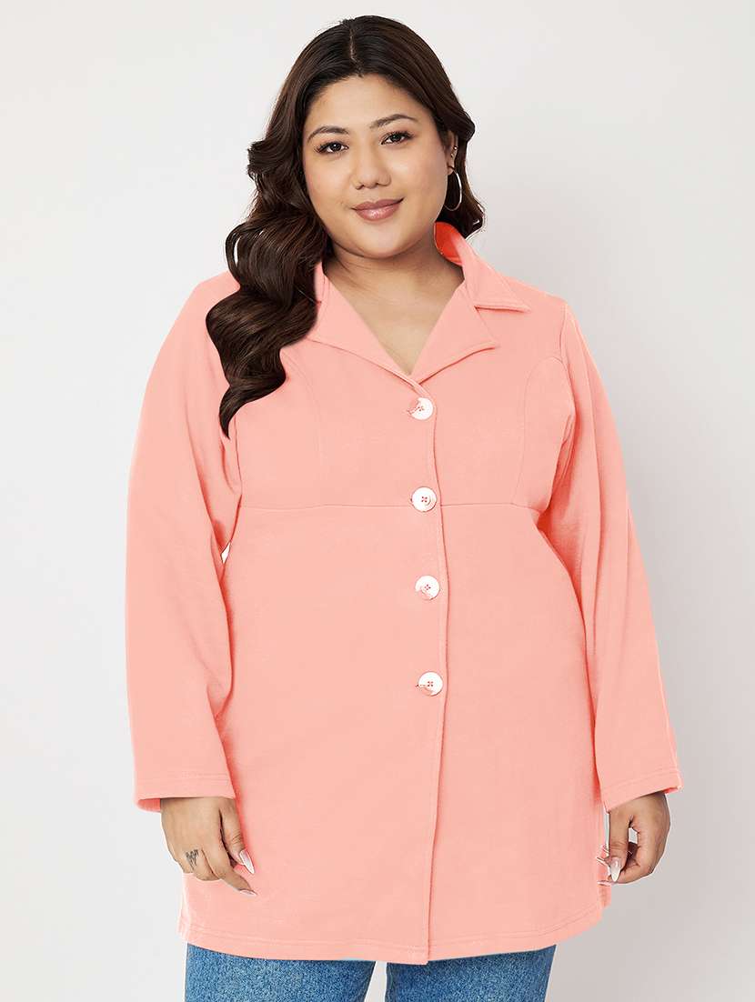 women plus size solid long sleeves regular coat
