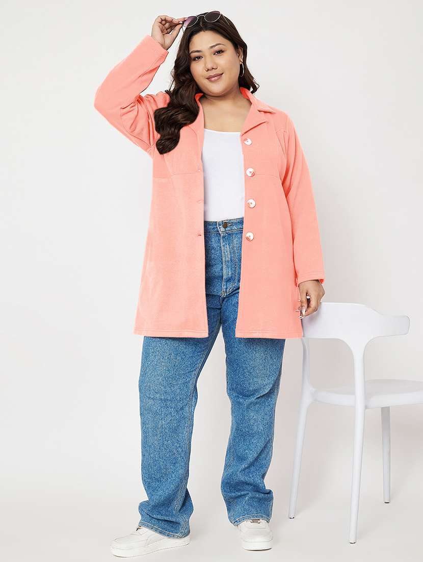 women plus size solid long sleeves regular coat - 21741953 -  Standard Image - 3