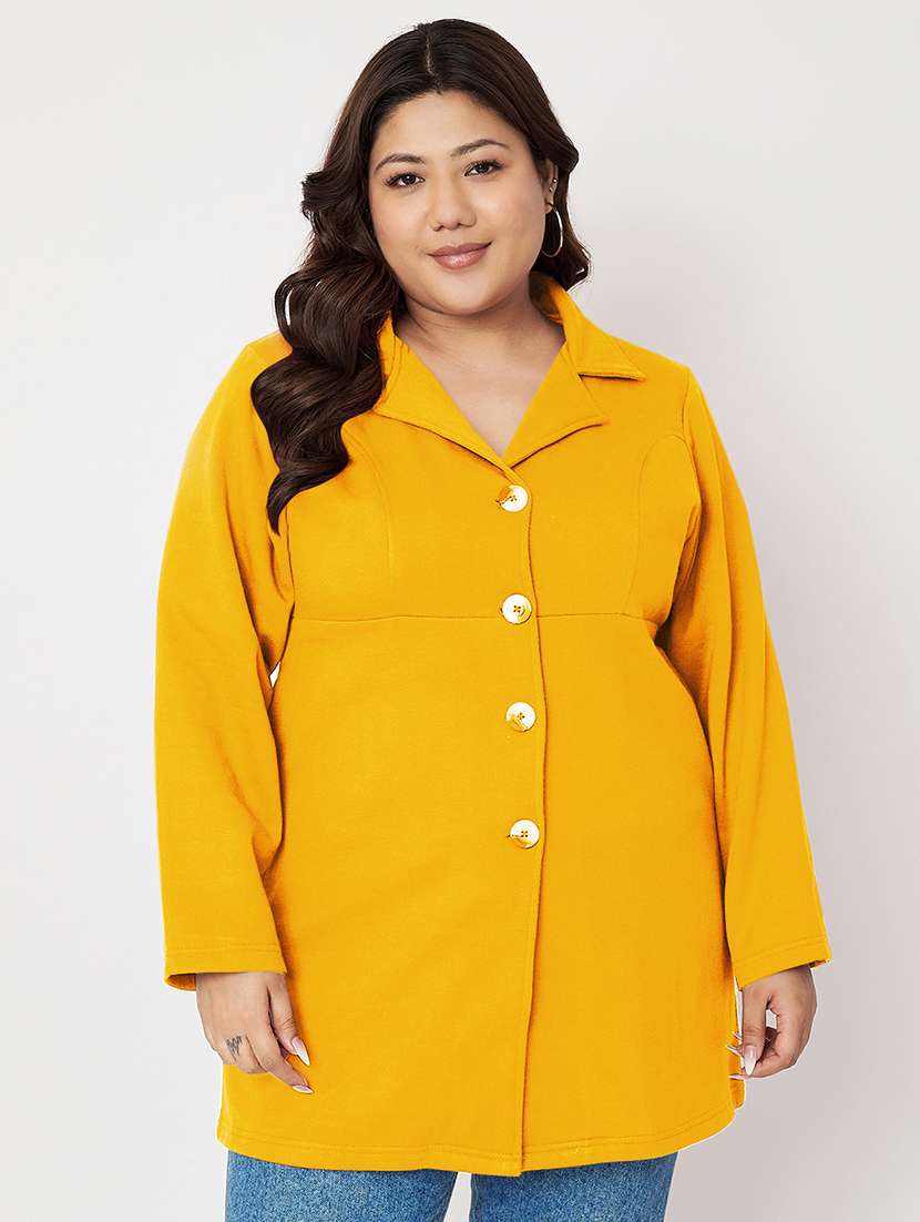 women plus size solid long sleeves regular coat