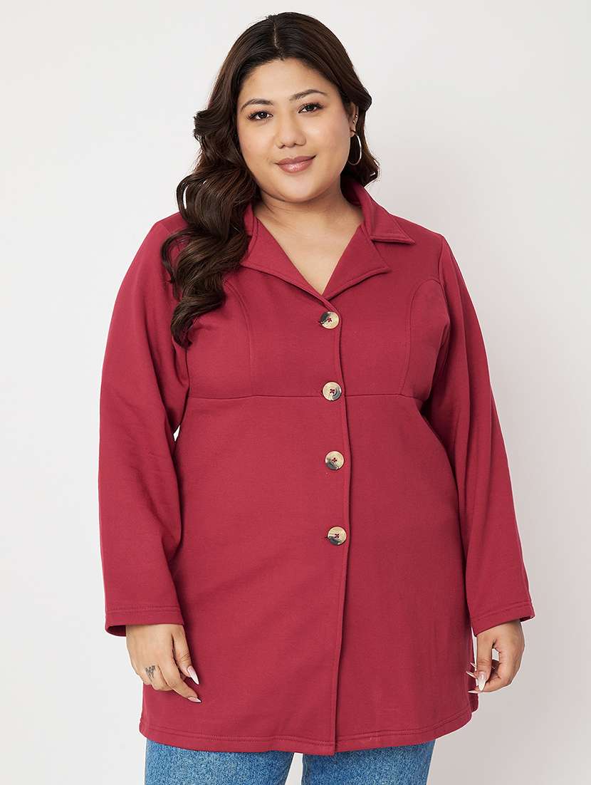 women plus size solid long sleeves regular coat