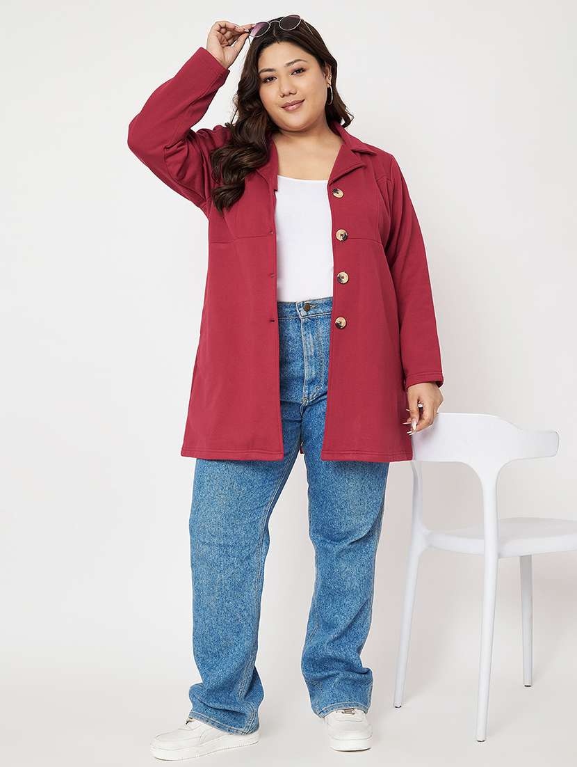 women plus size solid long sleeves regular coat - 21741956 -  Standard Image - 3