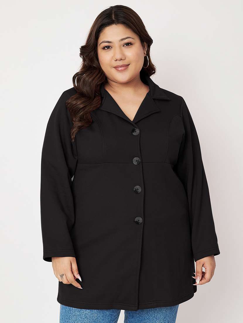 women plus size solid long sleeves regular coat - 21741959 -  Zoom Image - 0