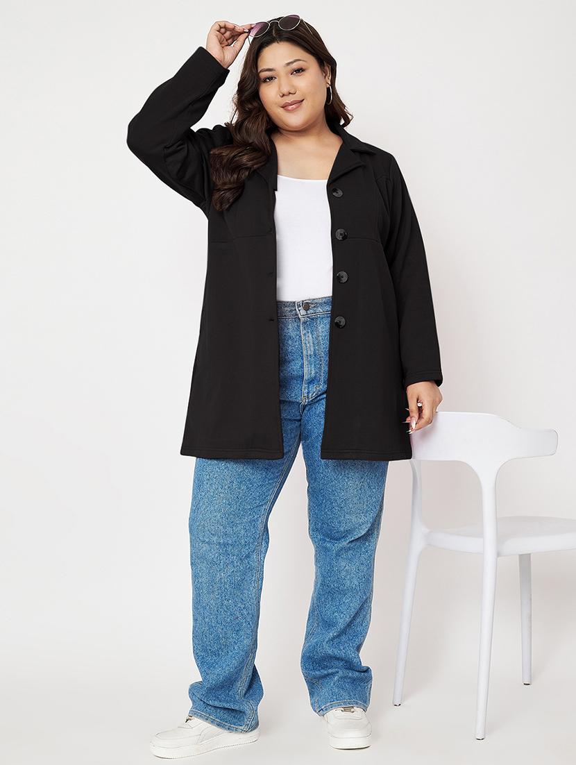 women plus size solid long sleeves regular coat - 21741959 - Standard Image - 3
