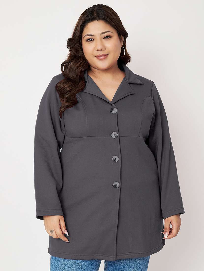 women plus size solid long sleeves regular coat