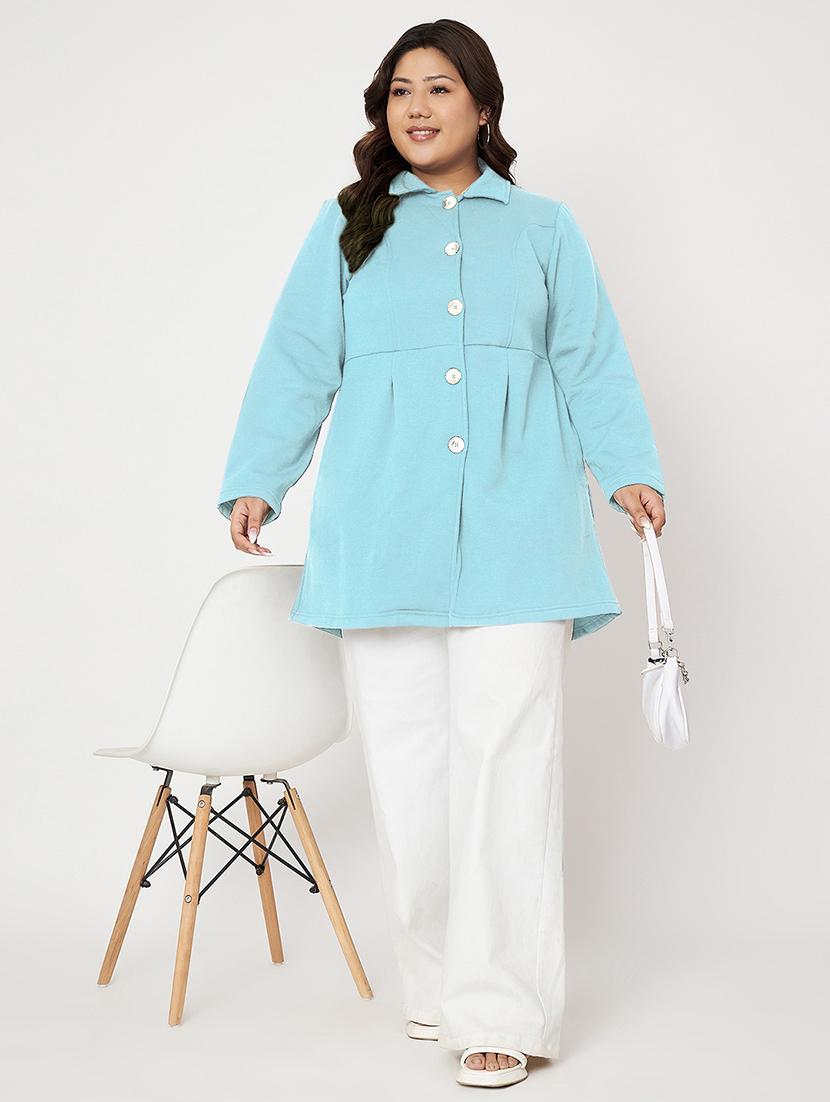 women plus size solid long sleeves regular coat - 21741961 - Standard Image - 3