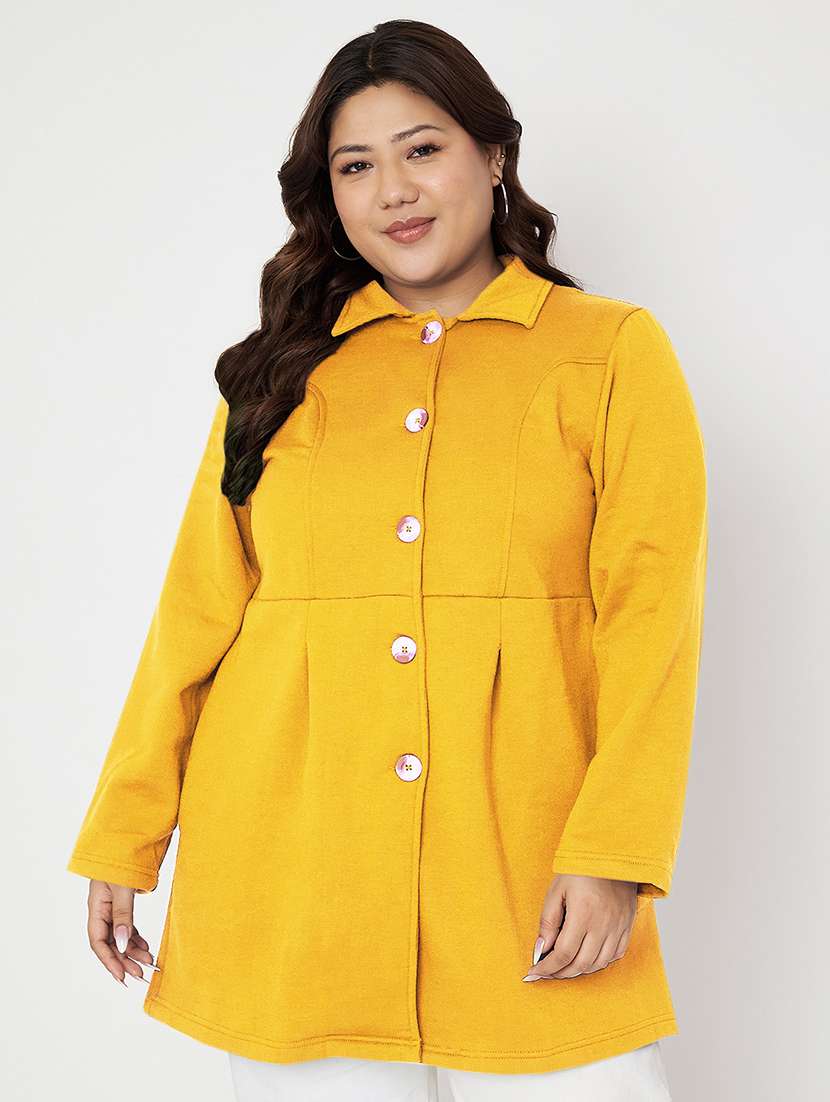 women plus size solid long sleeves regular coat