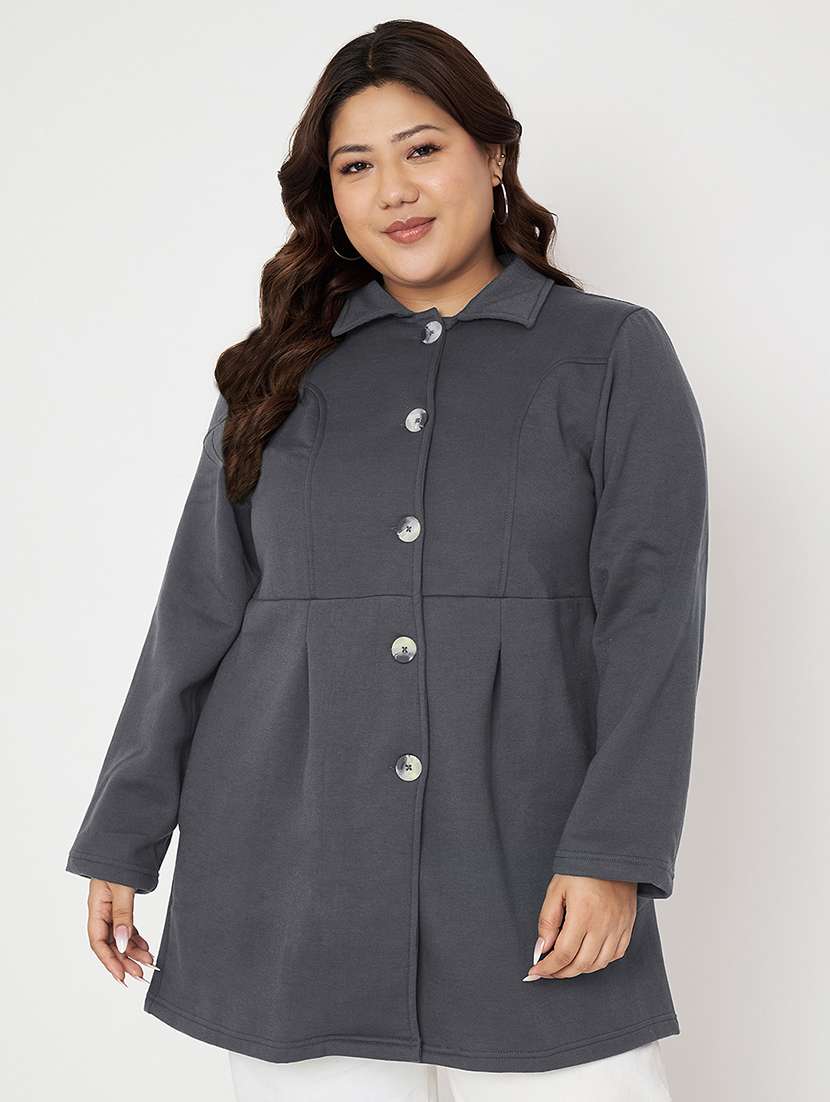 women plus size solid long sleeves regular coat
