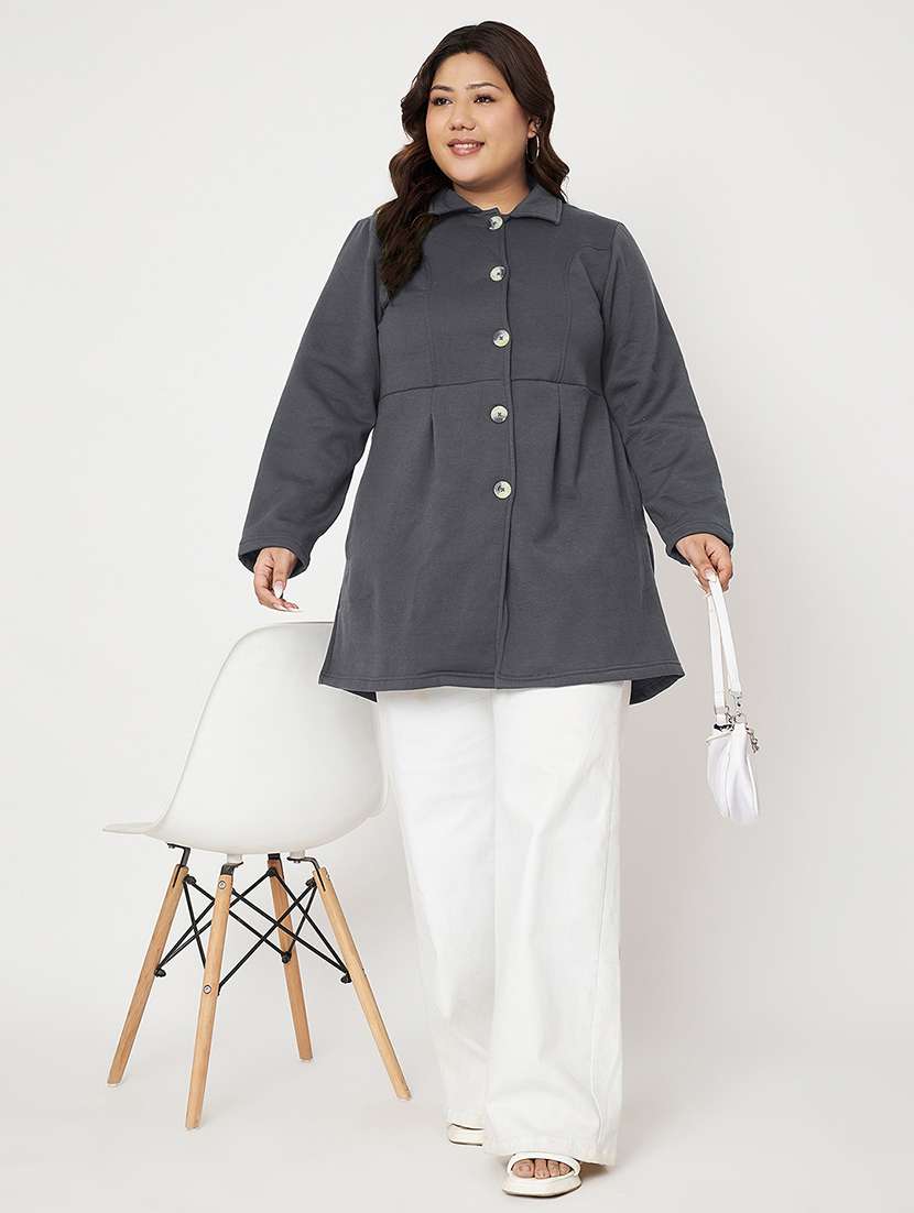 women plus size solid long sleeves regular coat - 21741967 -  Standard Image - 3
