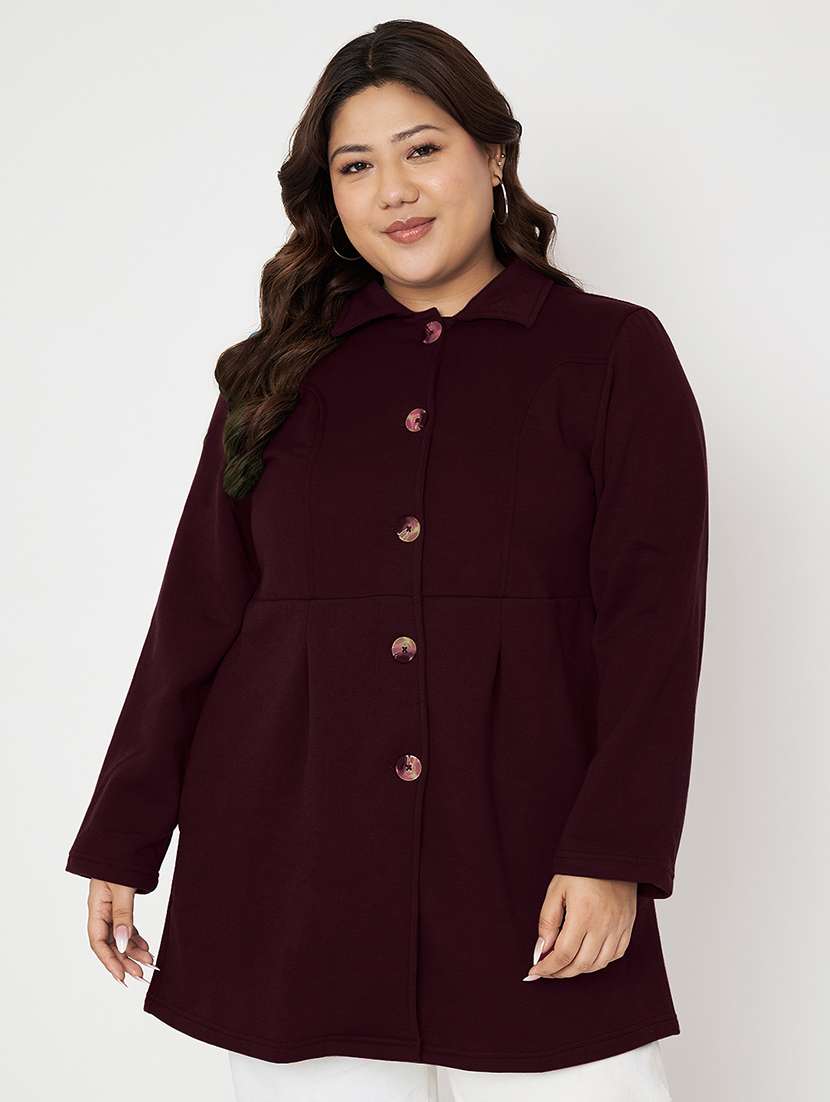 women plus size solid long sleeves regular coat