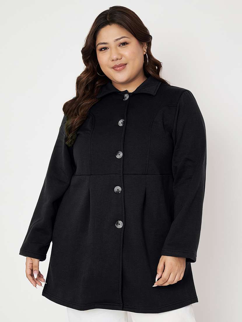 women plus size solid long sleeves regular coat