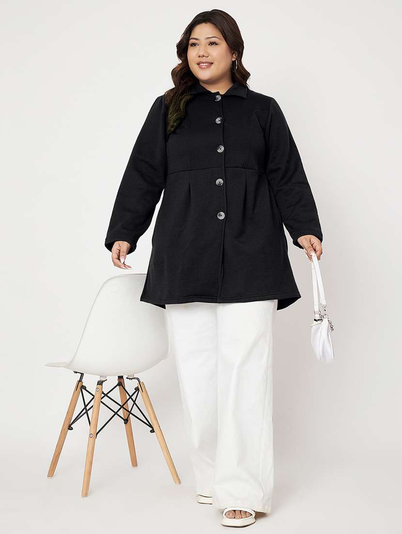 women plus size solid long sleeves regular coat - 21741969 - Standard Image - 3