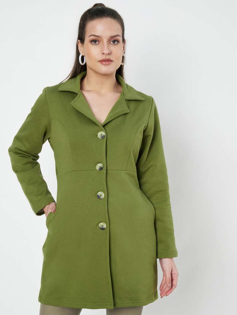 women solid long sleeves regular coat