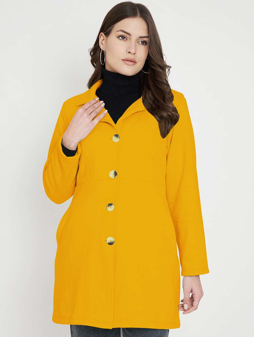 women solid long sleeves regular coat