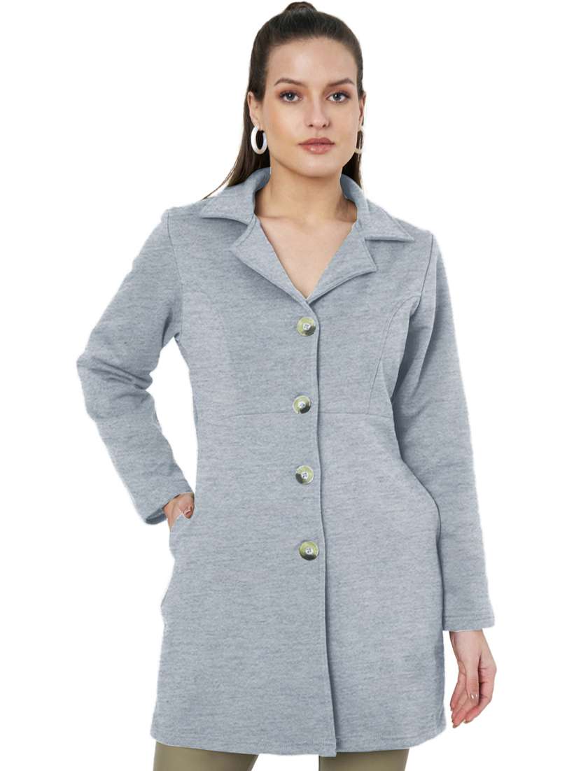 women solid long sleeves regular coat