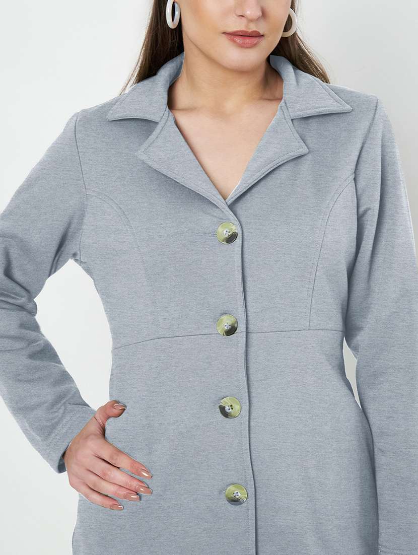 women solid long sleeves regular coat - 21741976 -  Standard Image - 3