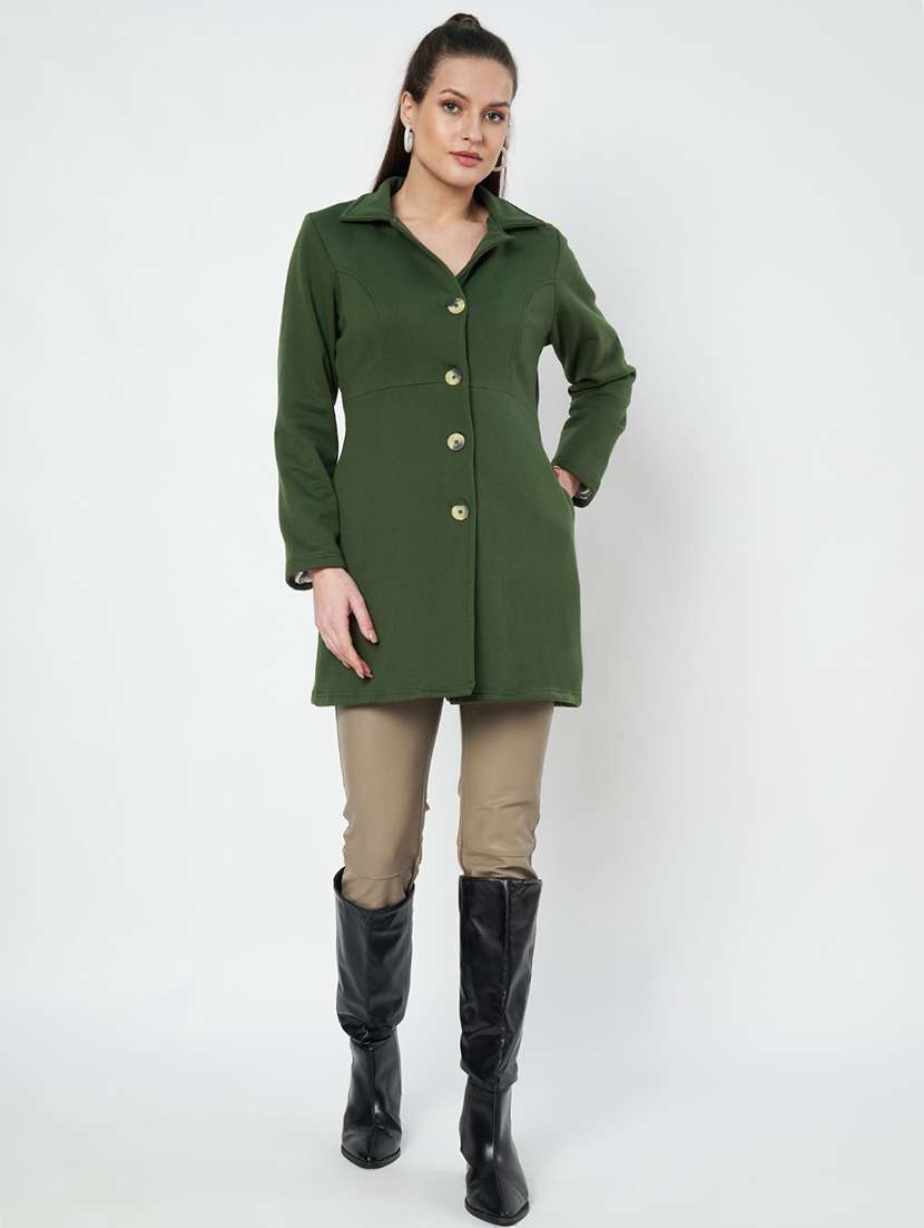 women solid long sleeves regular coat - 21741977 -  Standard Image - 3