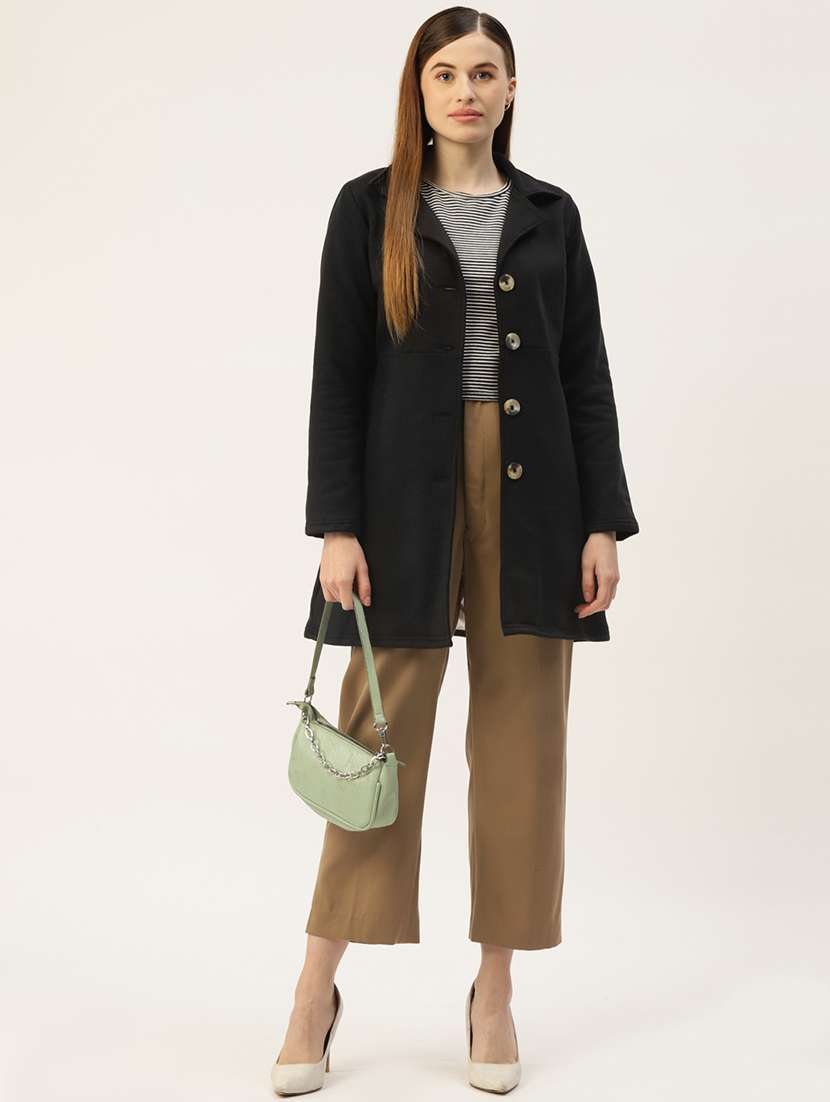 women solid long sleeves regular coat - 21741978 - Standard Image - 3