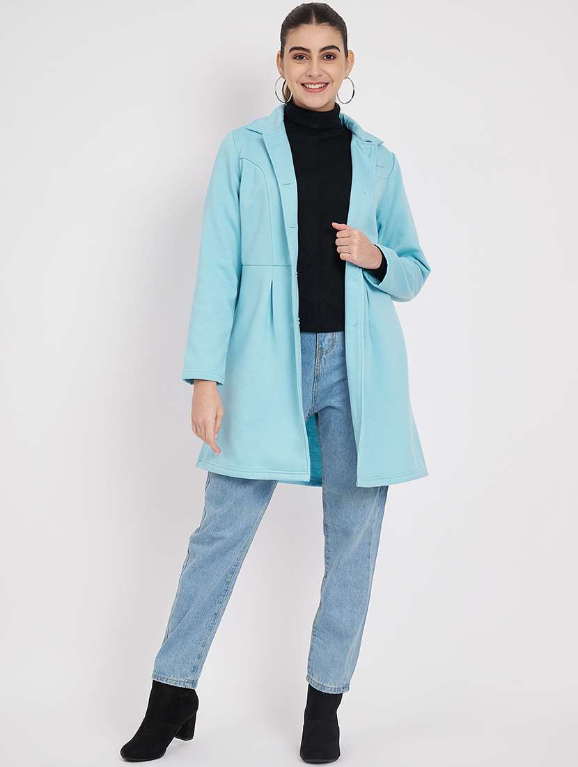 women solid long sleeves regular coat - 21741980 - Standard Image - 3
