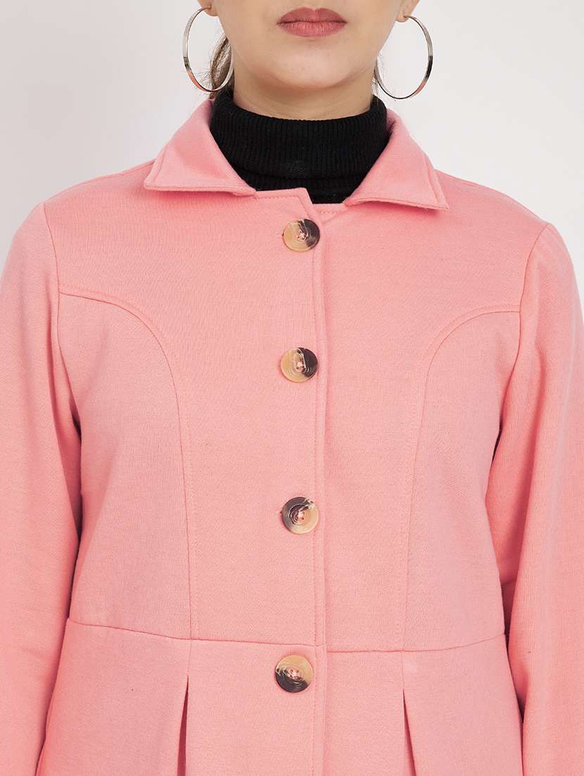 women solid long sleeves regular coat - 21741982 -  Standard Image - 3