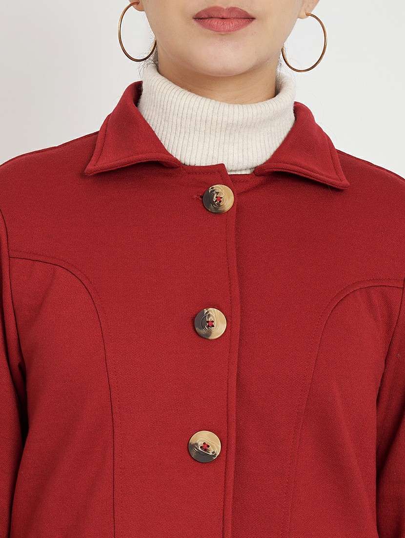 women solid long sleeves regular coat coat - 21741985 - Standard Image - 3